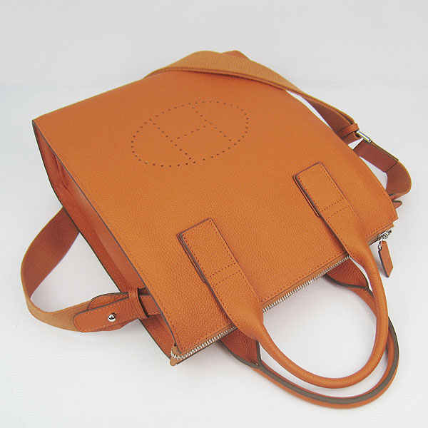 Best Hermes Togo Leather Handbag Orange 8076